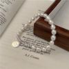 S925 Sterling Silver Freshwater Pearl Retro Handmade Good Luck Necklace & Bracelet Set - Fashionable Simple Clavicle Chain