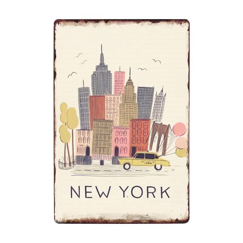 New York Metal Posters Vintage Tin Sign USA Flag Bar Pub Club Toilet Wall Decor Home Plate Retro Plaques 20x30 cm