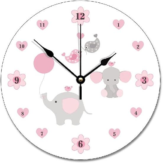 ArogGeld Gray and White Elephant Wall Clock Nursery Wood Clock 10 Inch Silent Non-Ticking Wooden Wall Clocks Battery Operated Living Room Bedroom