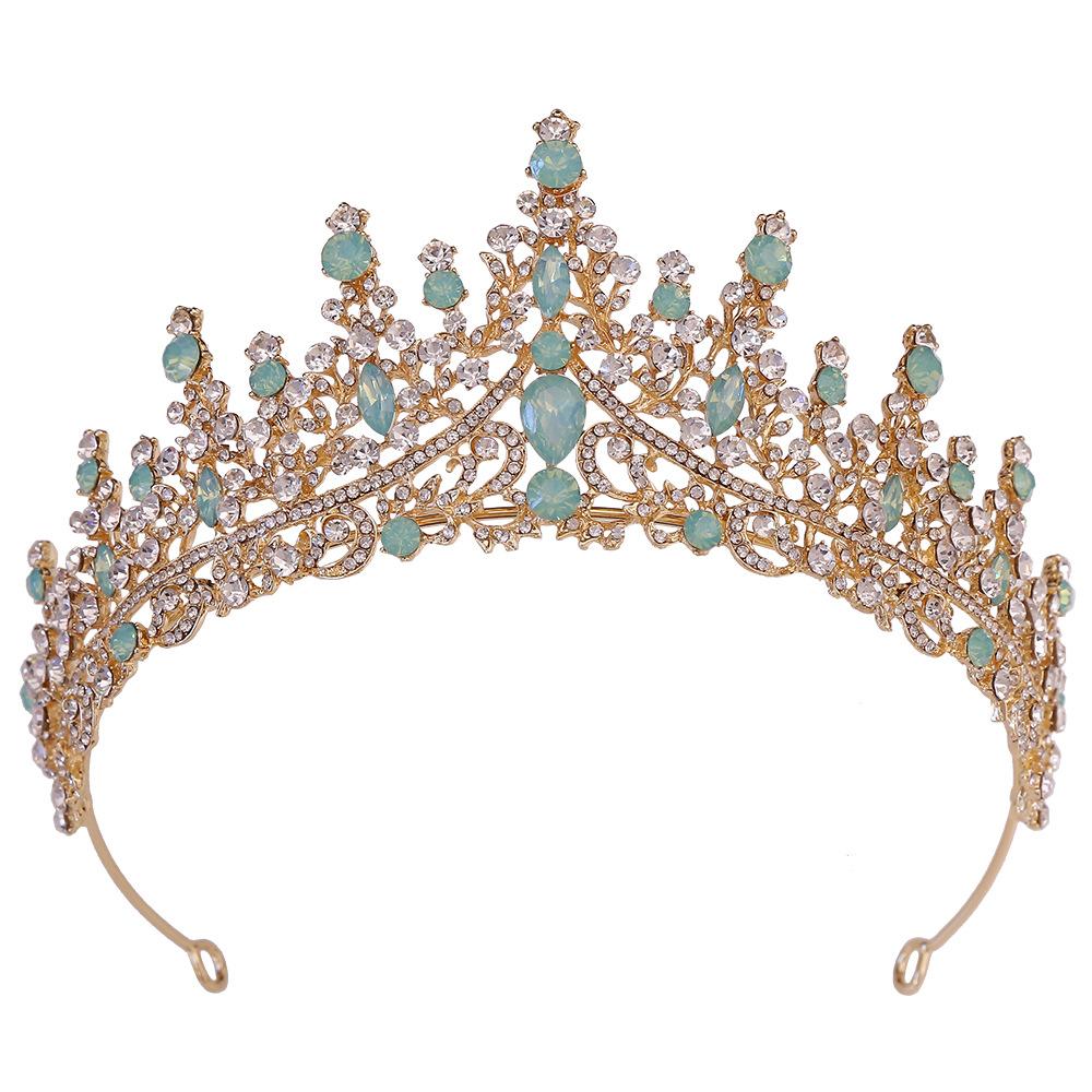 DIEZI Wedding Crystal Headwear Green Blue Opal Crown For Women Girls Hair Accessories Queen Bridal Tiaras Party Dress Headbands