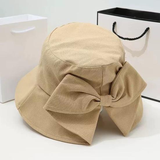 Bucket Hat with Hand-Knotted Bow Decoration Flat Dome Wide Brim Women Fisherman Hat Summer Outdoor Sun Protection Hat
