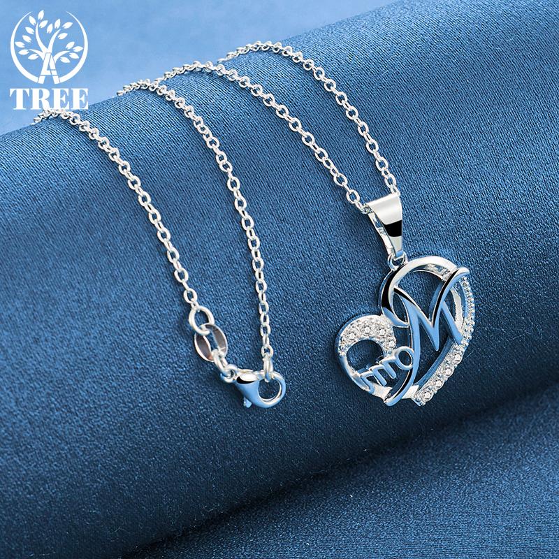 925 Sterling Silber AAA Zirkon Mom Herz Anhänger Halskette Schmuck
