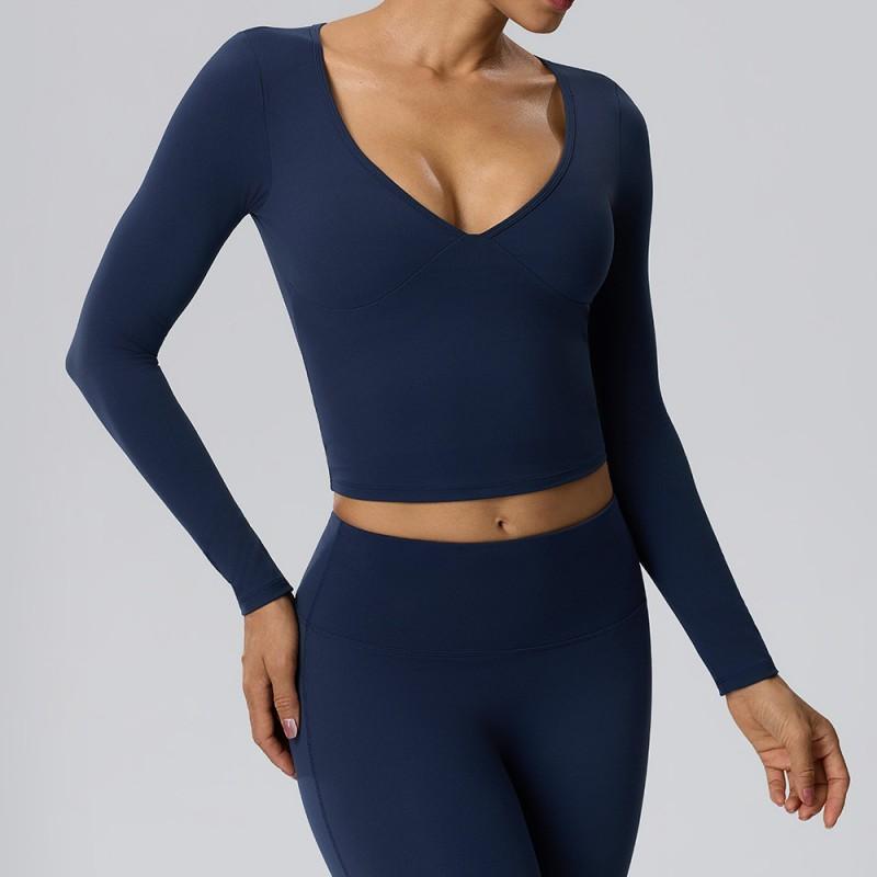 Womens Long Sleeve Yoga Top With Built-in Bra Pad Quick Dry Stretchy Athletic Shirt Fitness Running Gym
