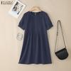 ZANZEA Vestido de Verano Casual para Mujer con Cuello Redondo y Manga Corta