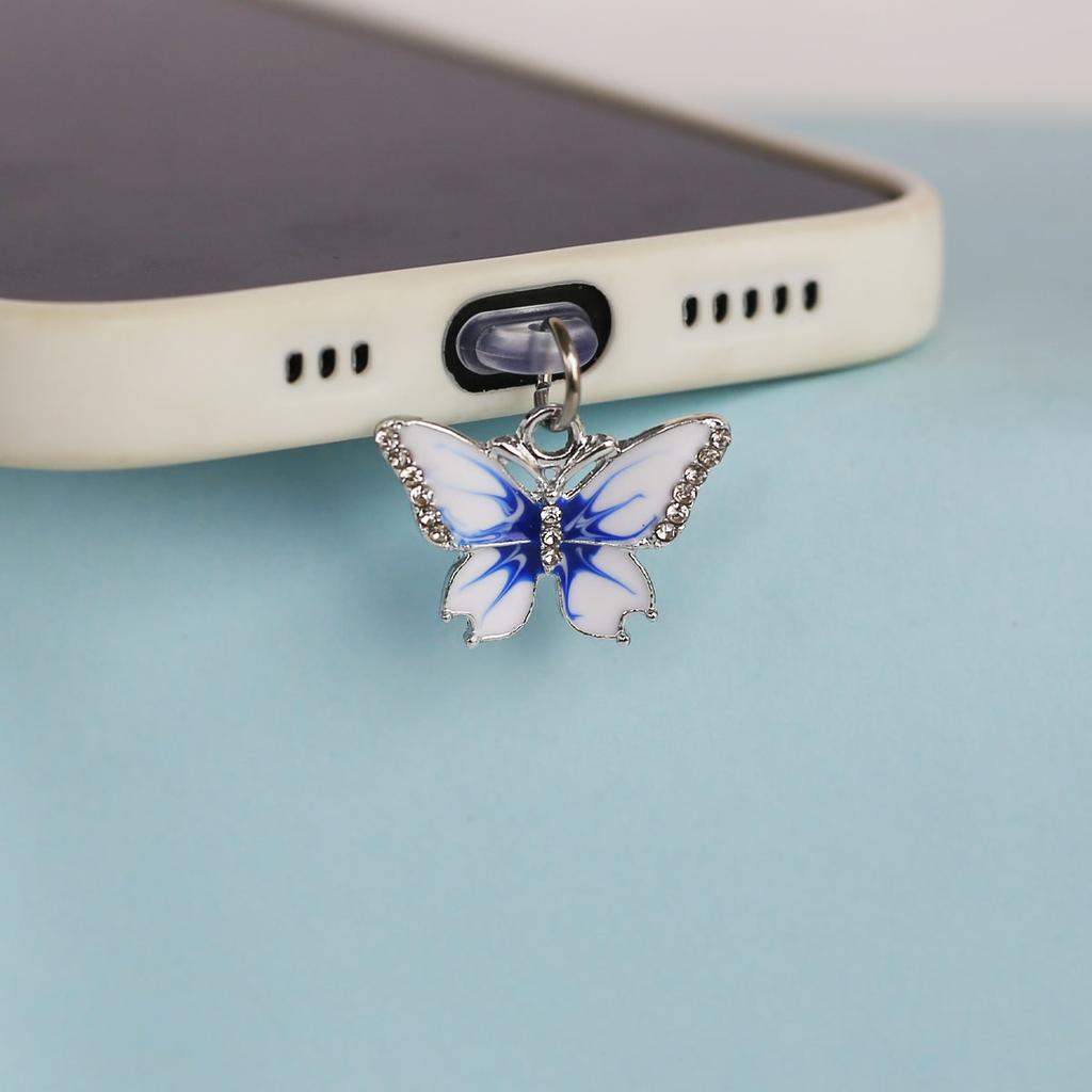 Multi Colored Crystal Stone Butterfly Phone Dust Plug Hanging Pendant Accessories Decoration For Iphone For Samsung Type-c2