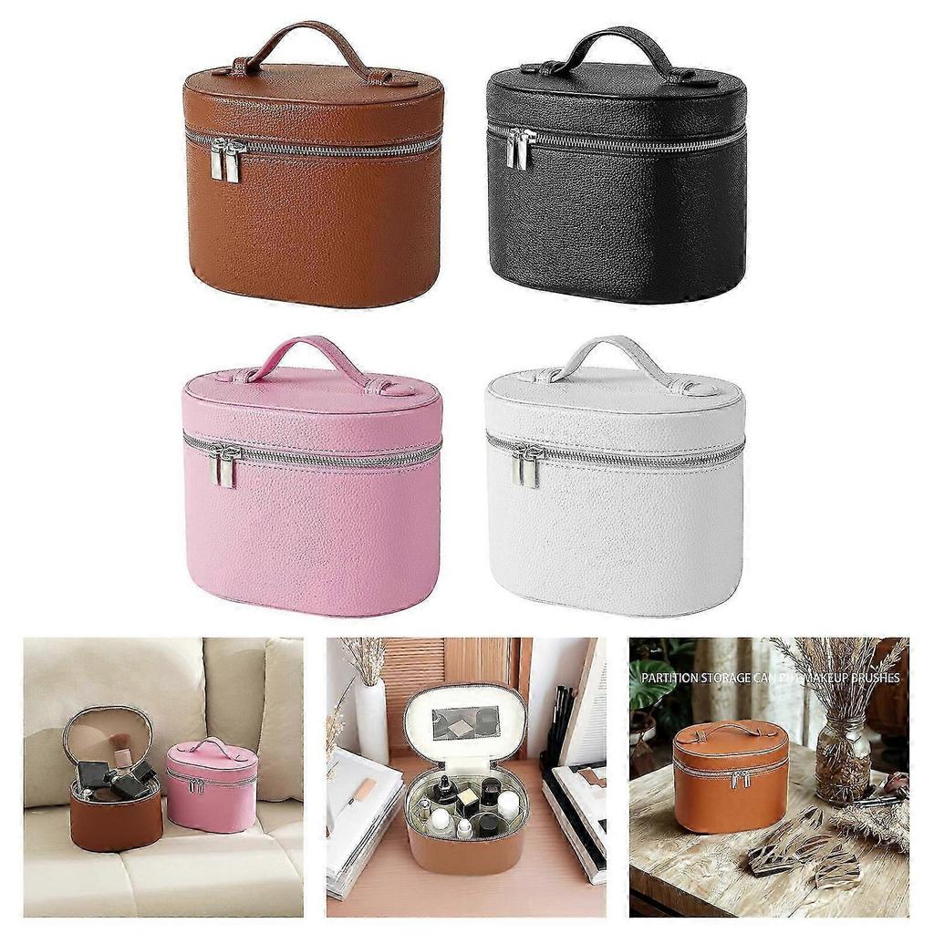Leder Make-up Tasche Reise Kulturtasche mit Reißverschluss Mode Kosmetiktasche Handtasche Make-up Beutel Tragbare Aufbewahrungstasche Geschenke braun Neuankömmling