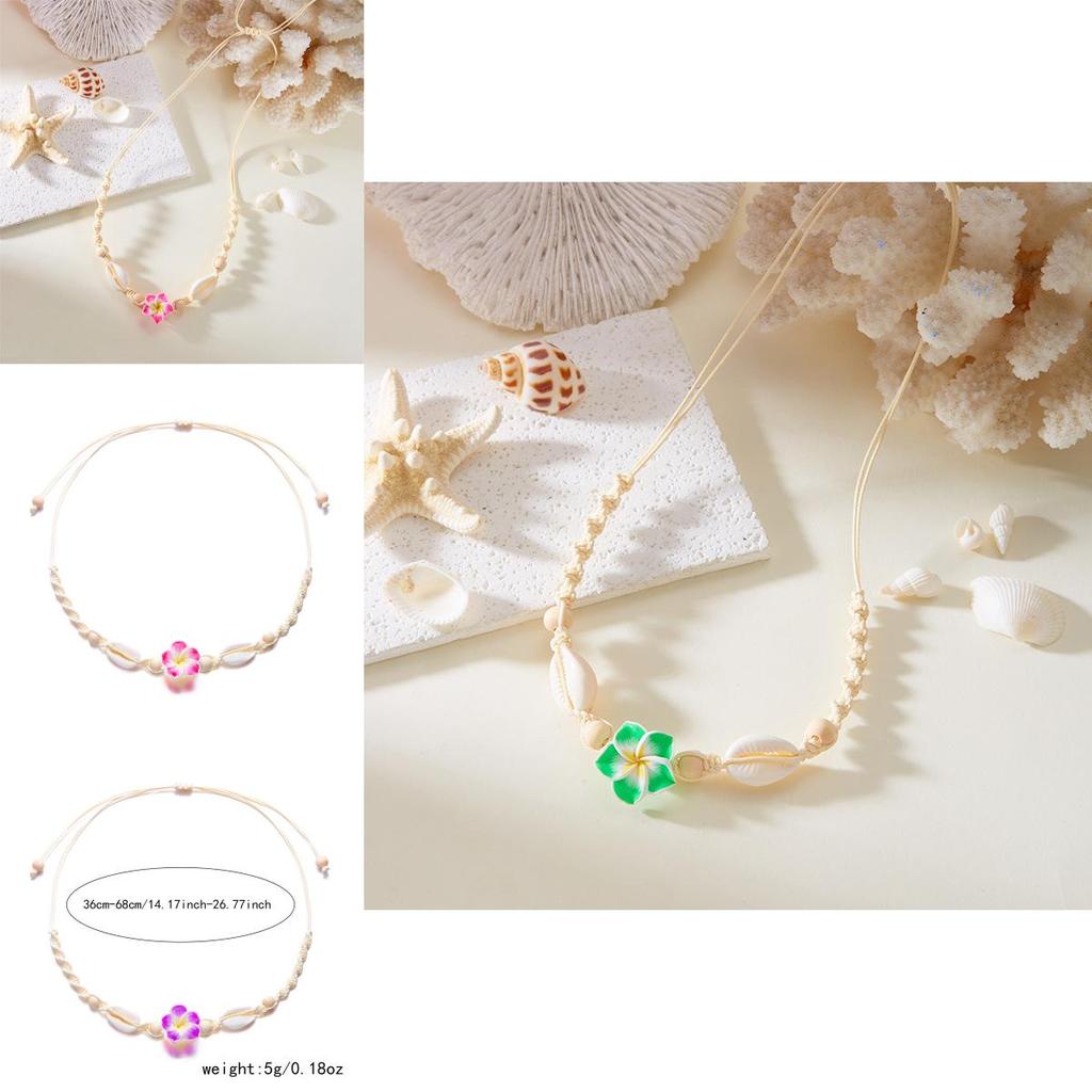 Style Adjustable Necklace Featuring Resin Flowers And Shell Accents For Women