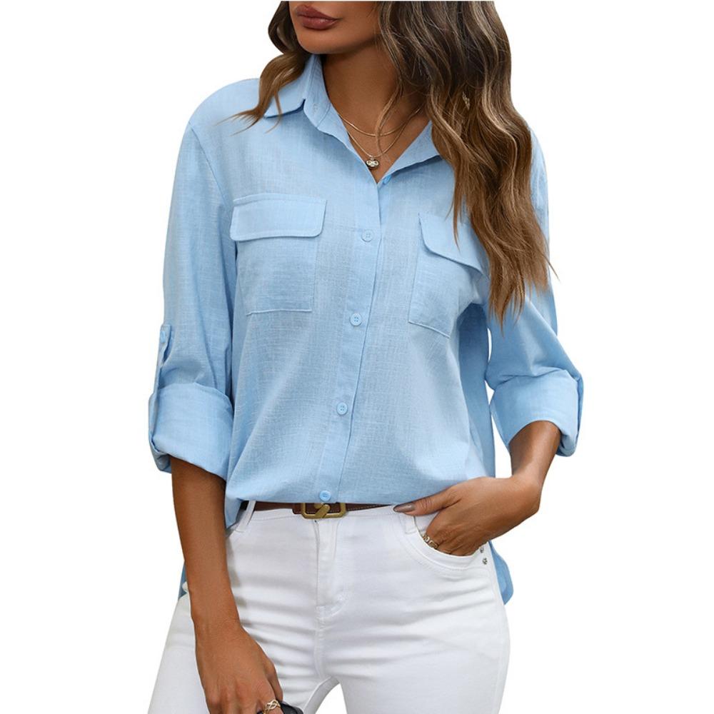 Button Down Shirt Loose Shirt Solid Color Casual