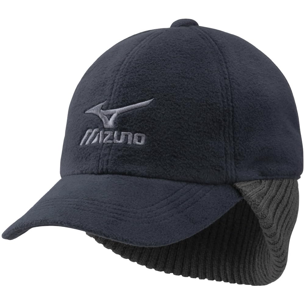 Mizuno Breath Thermo Fleece Cap with Unisex C2JWA601 Earmuffs, Moisture-Wicking, Heat-Generating Hat, Navy, (Head Circumference 55-60cm),
