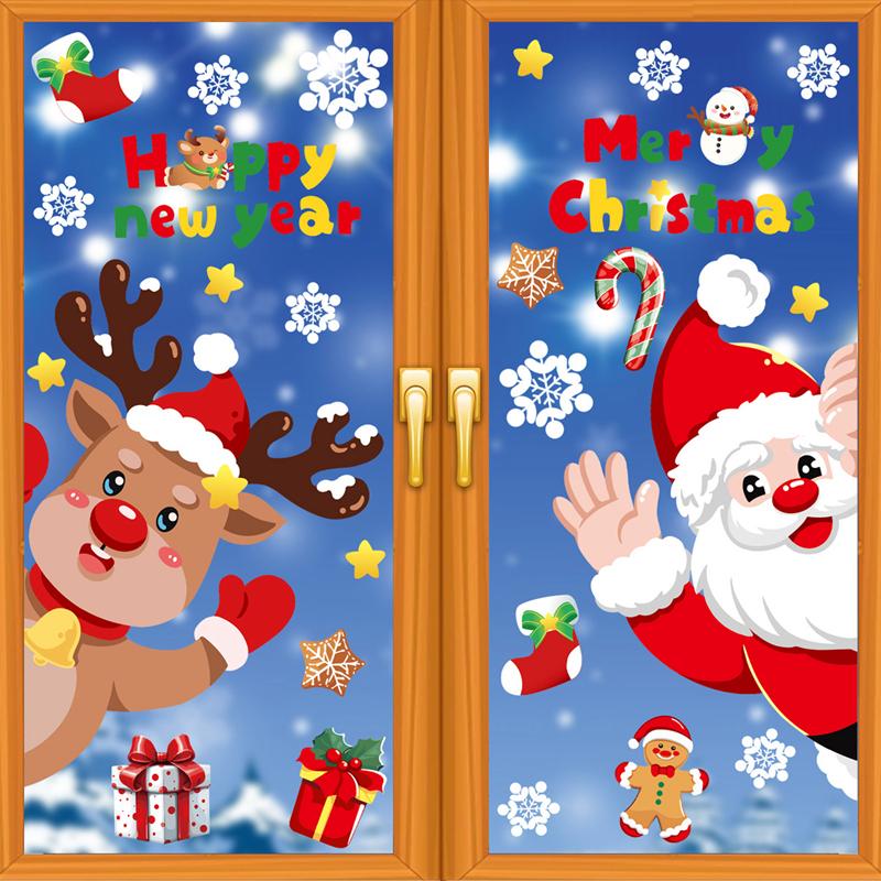 2025 Santa Claus Reindeer Window Glass Stickers Snowman Snowflake Electrostatic Wall Sticker Merry Christmas Decoration for Home