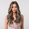 EASIHAIR Long Wavy Brown Synthetic Wigs Middle Part for Women Blonde Highlighted Natural Hair Wigs Heat Resistant Cosplay Wigs