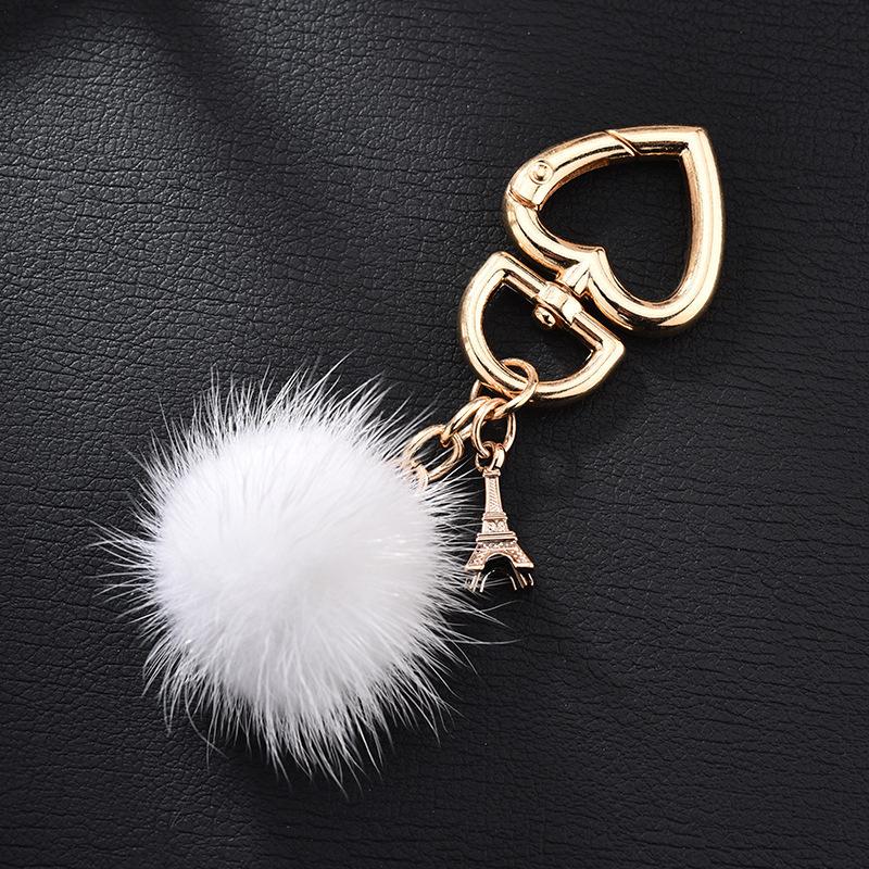 Mink Fur Love Keychain Elegant Fur Small Pendant Fur Ball Alloy Love Keychain