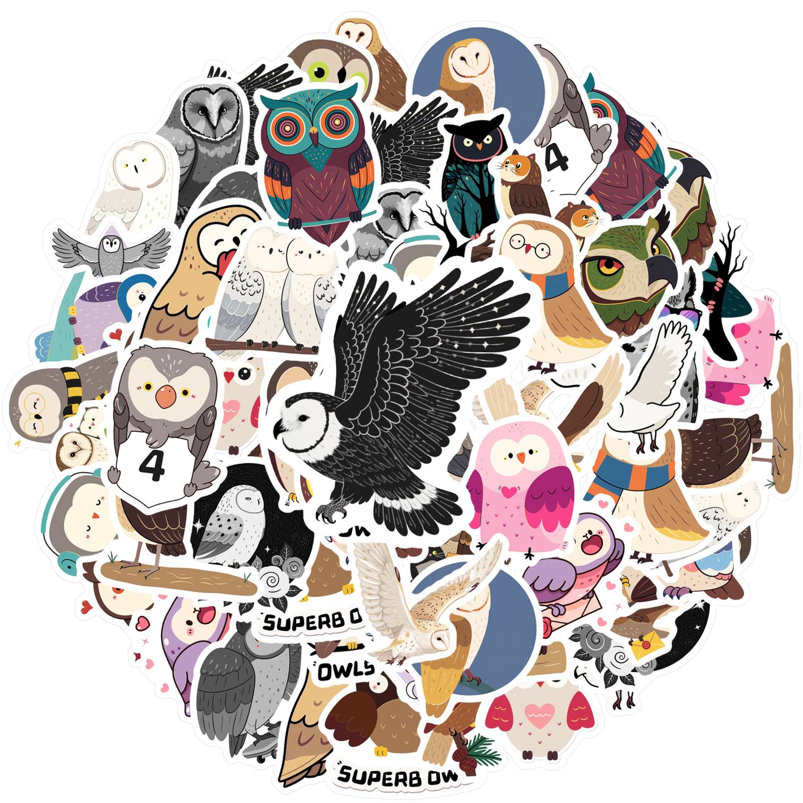 

35pcs-50pcs Whimsical Bird Stickers Fun Owl Animal Stickers School Supplies For Suitcase Fridge Phone Luggage Laptop Guitar Car