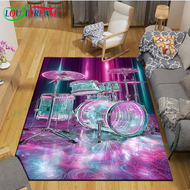 Fashion Music Drum Set Printed Carpet Outdoor Area Rug Non -slip Carpet Bedroom Decor Carpet for Living Room Birthday Gift