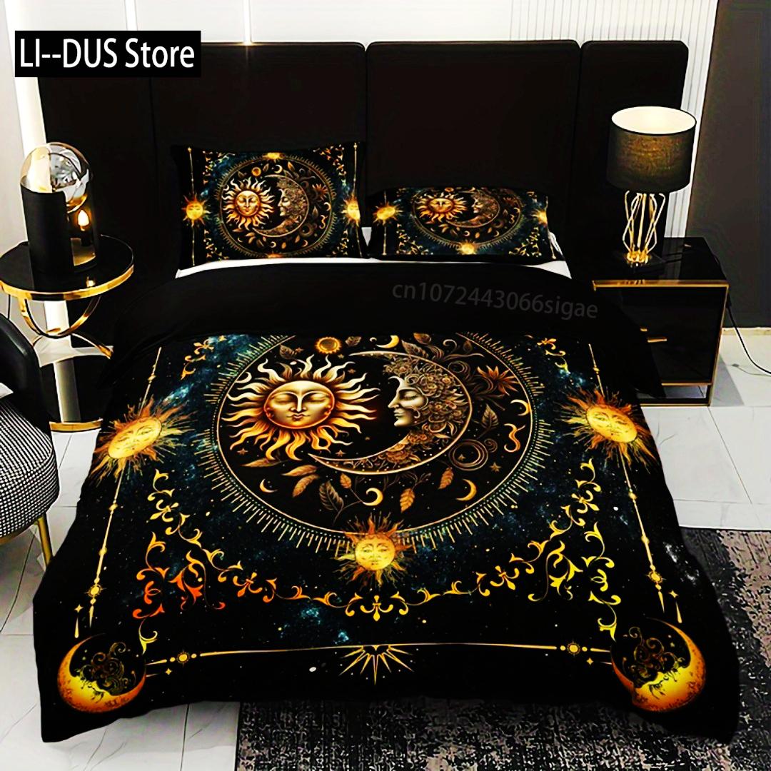

Comforter Celestial Digital Printed Bedding Set Son Moon Breathable Fabric Golden Astrological Design King Queen Twin Size Comforter (quilt)-EU Single(135*200cm)3pcs