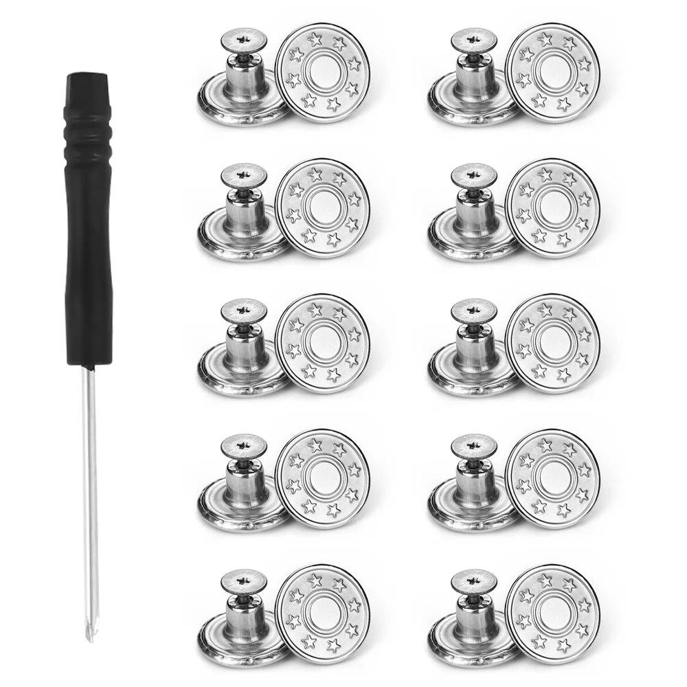 10Pcs Detachable Jeans Buttons Nail Free Adjustable Waist Extenders Buttons Snap Fastener Pants Pins DIY No Sewing Buckles Kits