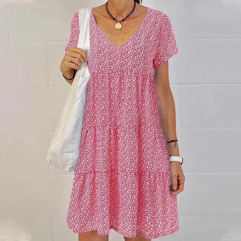 GMXIA Summer Plus Size Women's O-Neck Slim Short Sleeve Dresses