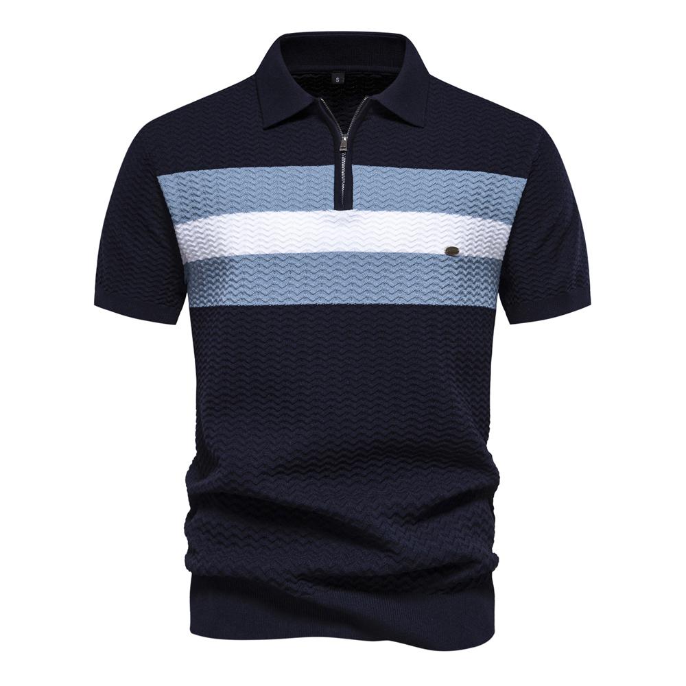 Men’s Polo Shirts Rayon Knit Striped Short Sleeves Tops Business Menswear Summer T-Shirts Holiday Golf Daily Causal Wear