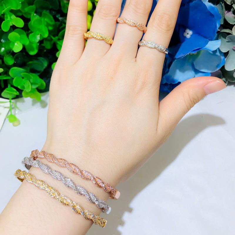 Ki0108 Creative Brass Electroplated Real Gold Full Diamond Bracelet Ring Two-Piece Hand Jewelry