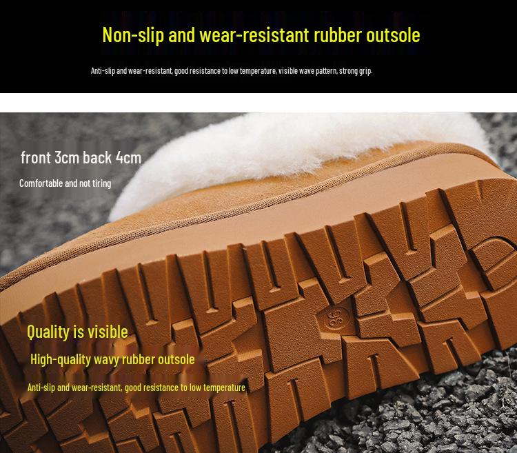 Women's Genuine Leather Thick-Soled Snow Boots, Non-Slip, Warm, with Plush Wool and Velvet Lining.