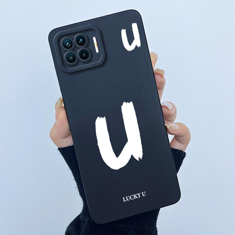 For OPPO F17 Oppo F17 Pro Case Oppo A73 A93 Reno 4F Back Cover TPU Silicon Lucky Initial Letter Couples Phone Bumper Soft Case