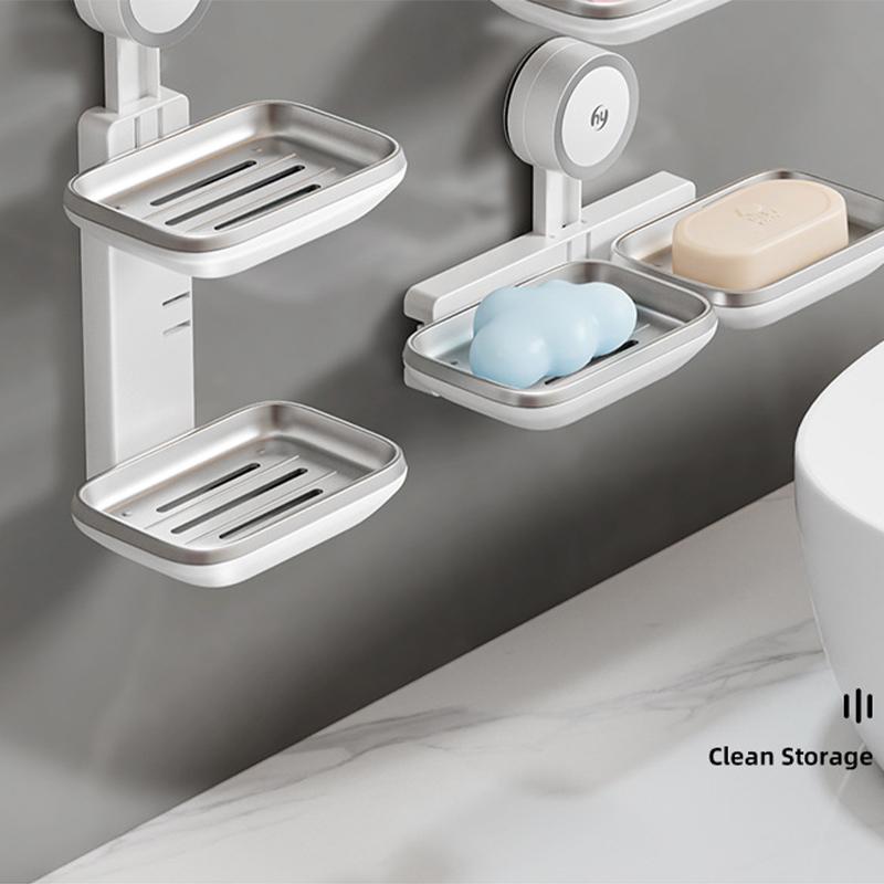 Waterproof Soap Storage Box Powerful Vacuum Suction Cup Soap Dish With Drain Holes Rust Proof Soap Holder For Bathroom And Toile