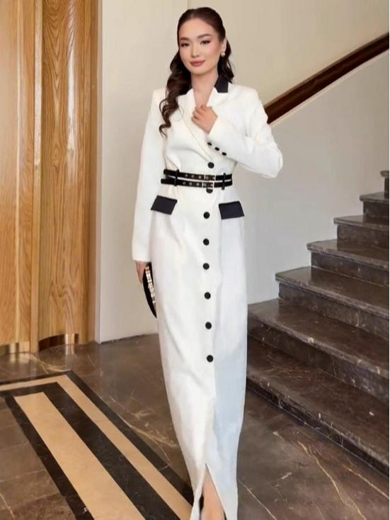 2025 Fall High-End Slimming Long Sleeve Dress with Waist-Gathering and Elegant Style