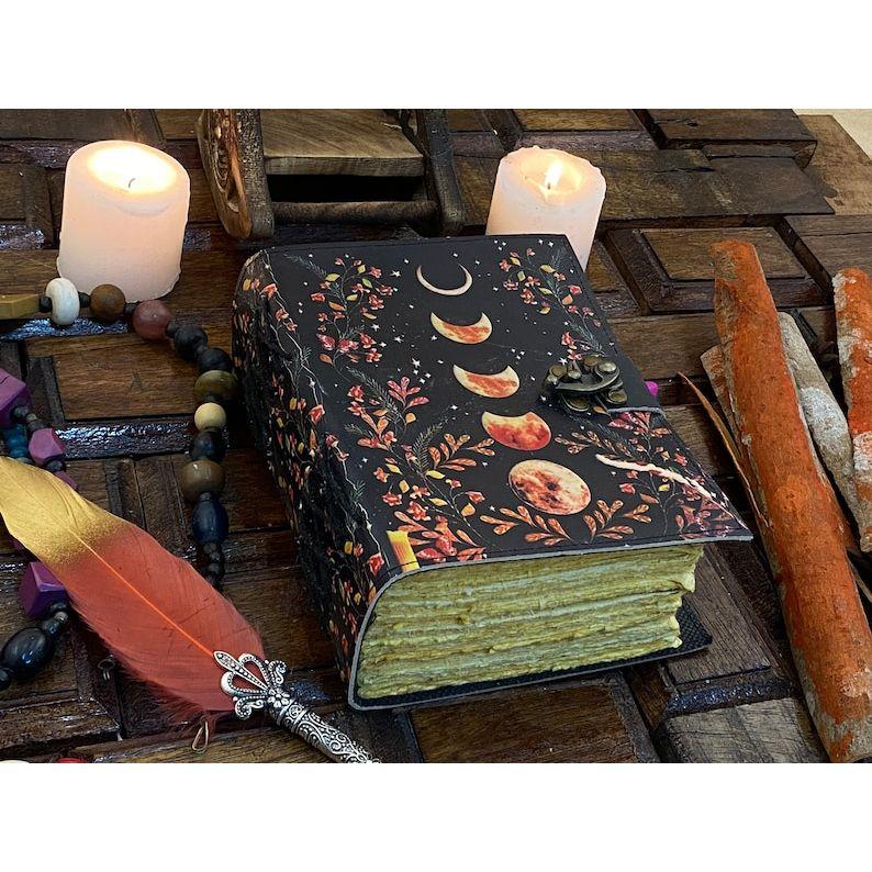 Moon Phase - Grimoire leather journal Notebook - book of shadows - Blank spell book Leather Gifts For Him and Her