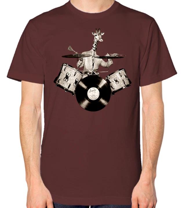 Giraffe Playing The Drums T-Shirt Men Women Unisex Punk Rock N Roll Top XXL