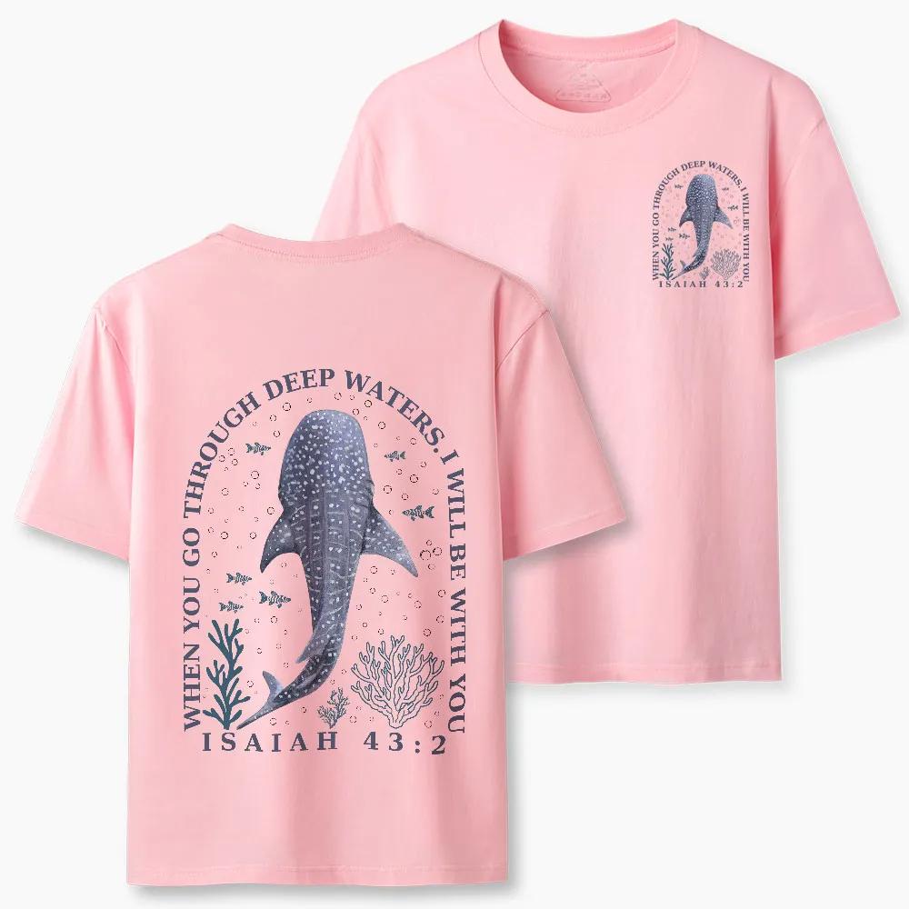 2026 Été Nouveau Quand Tu Traverseras les Eaux Profondes Chrétien Haute Qualité Décontracté Respirant Unisexe Et Unisexe T-shirt à Col Rond