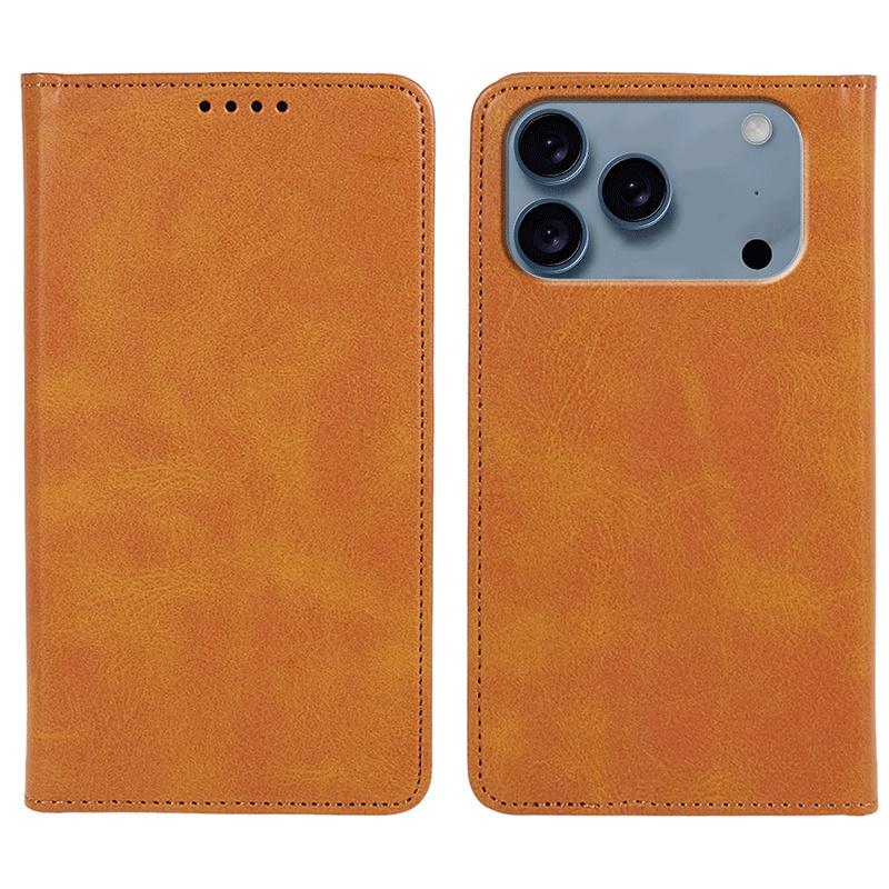 For iPhone 17 Pro Case Strong Magnetic PU Leather Phone Cover Calf Texture