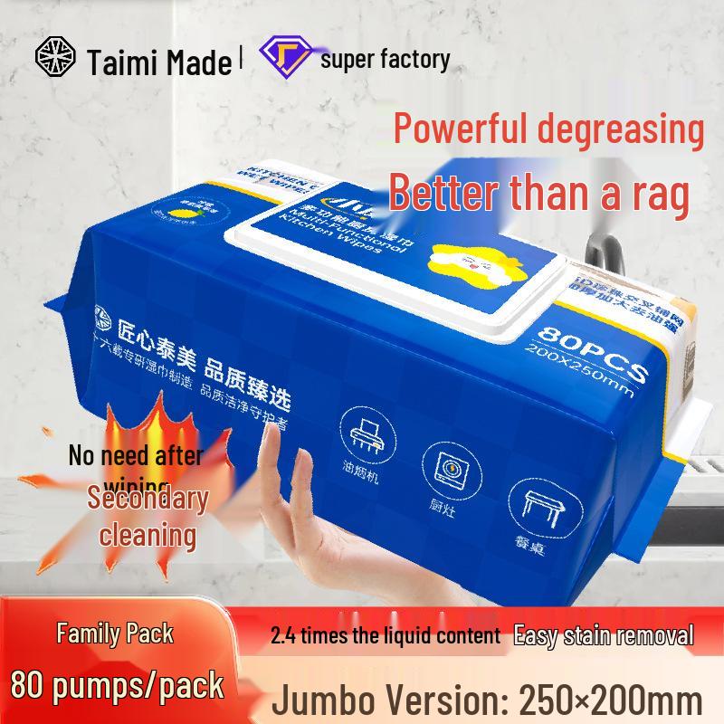 Extra Thick Kitchen Wet Wipes for Oil Stain Removal - Strong Cleaning for Range Hoods