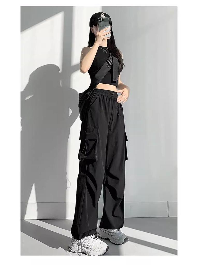 Women's French Windproof Wide-Leg Pants for Spring/Autumn: Casual, Loose, Petite Fit, Ideal for Mountaineering and Sports.