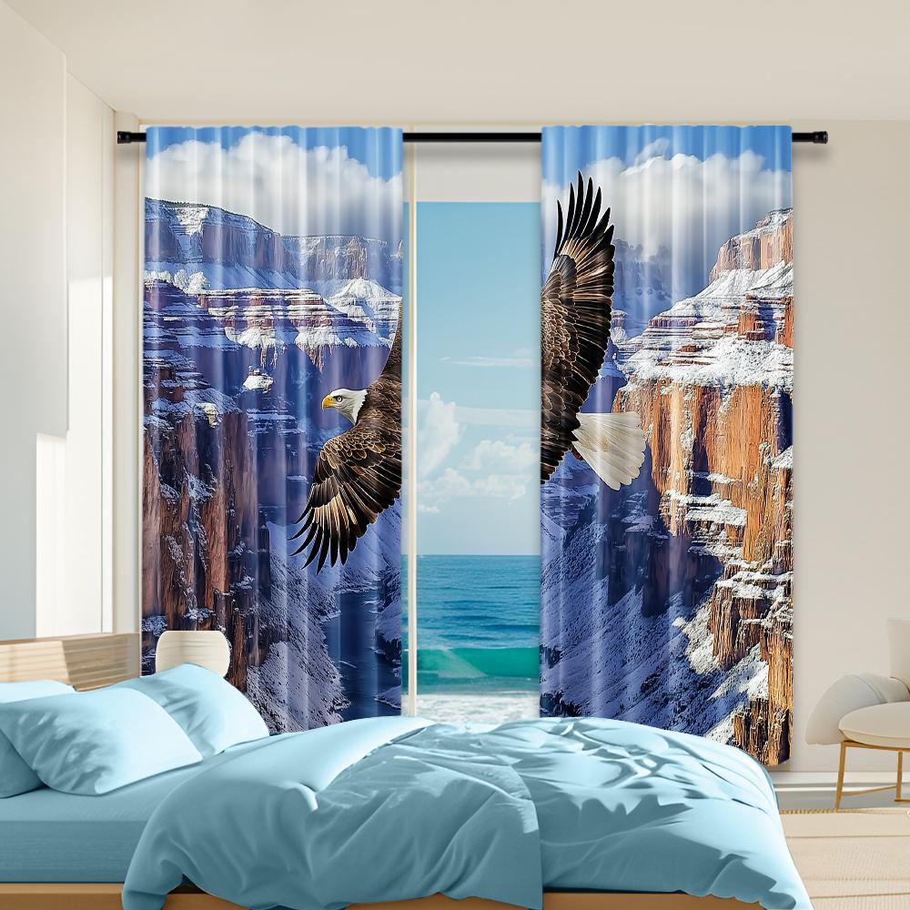 

Versatile Polyester Transparent Curtains Home Decoration Majestic Eagle Snowy Canyon Use Bedrooms Living Curtain Set Of 2 Made Washable Bedroom Ready W100*H70(CM)-Hooks&2PCS