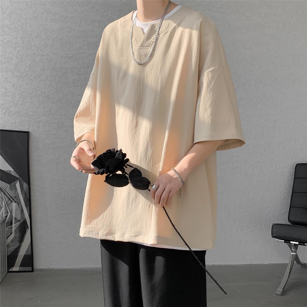Summer clothes for short sleeve large loose big summer popular on the plain spring and summer kaqi M [Aaronlive] men, t-shirt, 5/8 sleeve, size, cool,