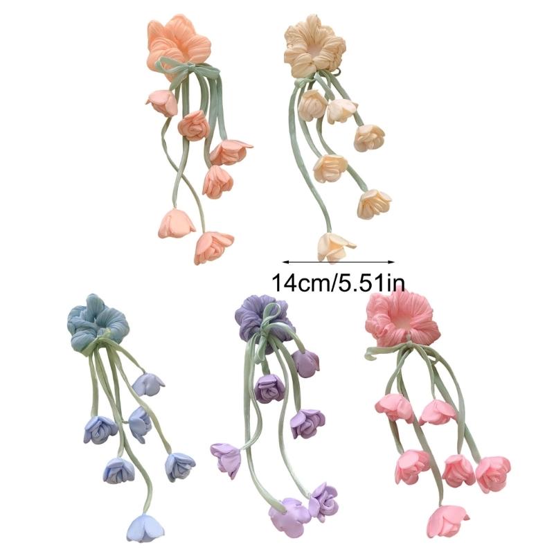 Elegant Floral Tulle Scrunchie With Fringe Detailing Headbands Rope Hair Band For Everyday Styling