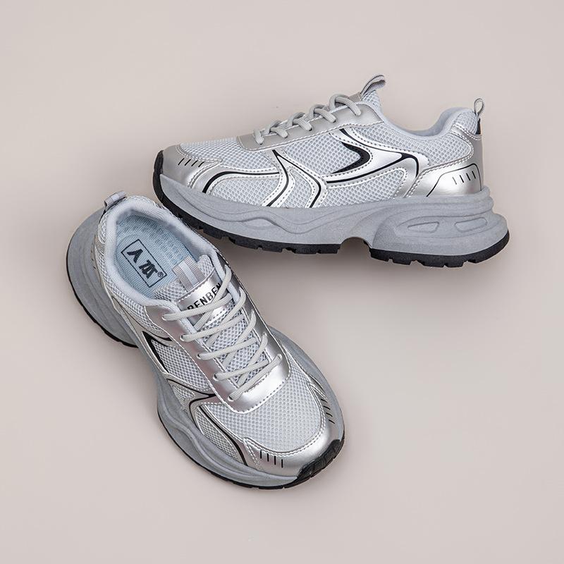 

Platform dad shoes women s spring new fried street heightening silver star casual sneakers 40 серебряный серый