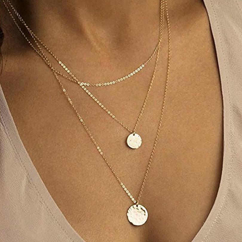 Women's Fashionable Alloy Necklace with Double Round Pendant