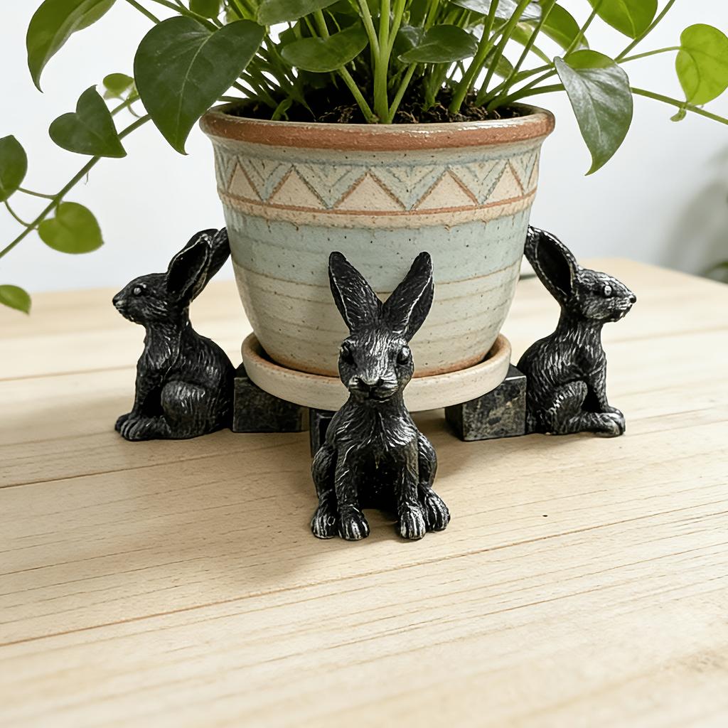 Vintage Resin Rabbit Plant Holders 3-Pack, Decorative Figurines for Potted Plants, Perfect Home & Garden Gifts