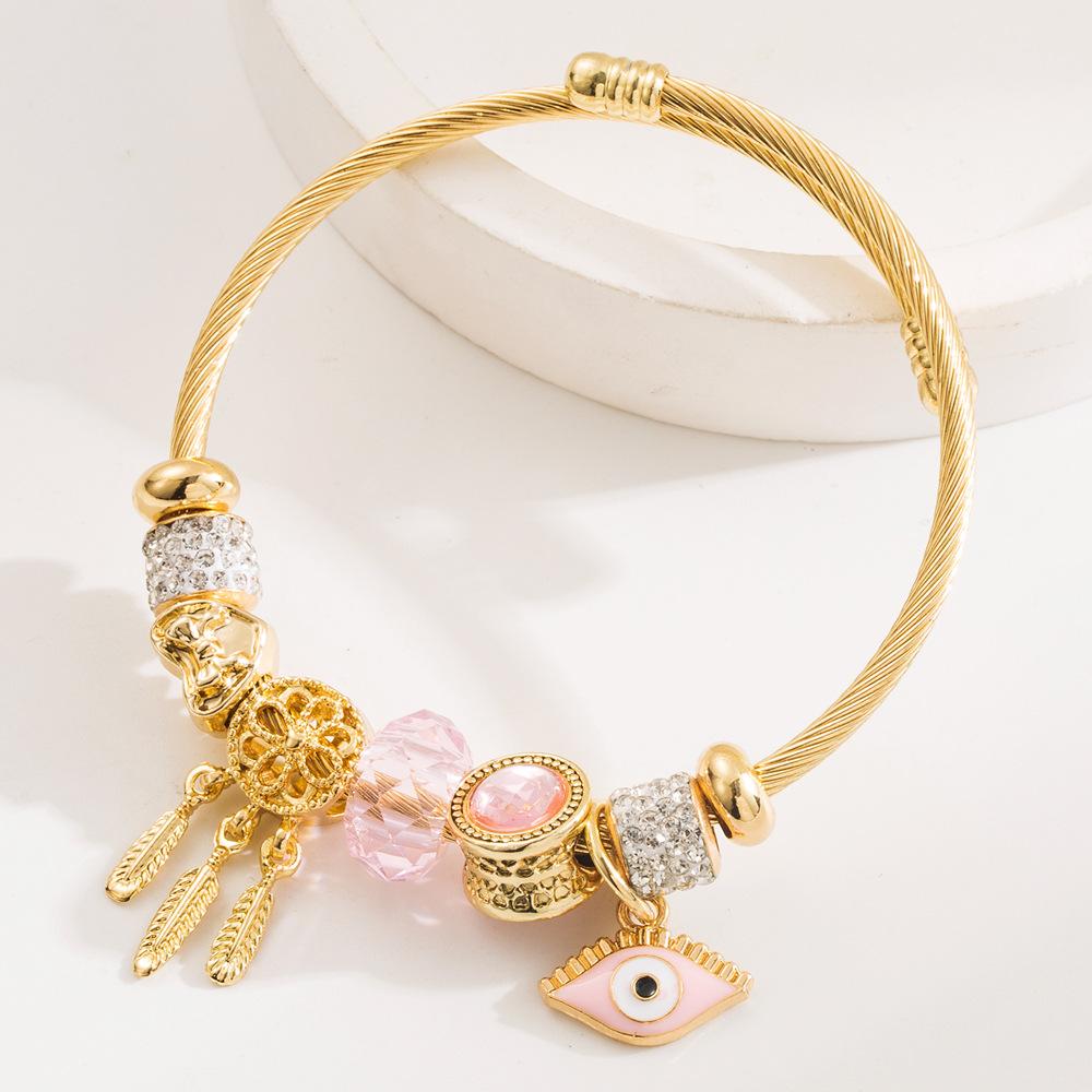 

Персонализированный кулон «Глаз дьявола» с эмалью и драгоценными камнями, браслет из нержавеющей стали розовый