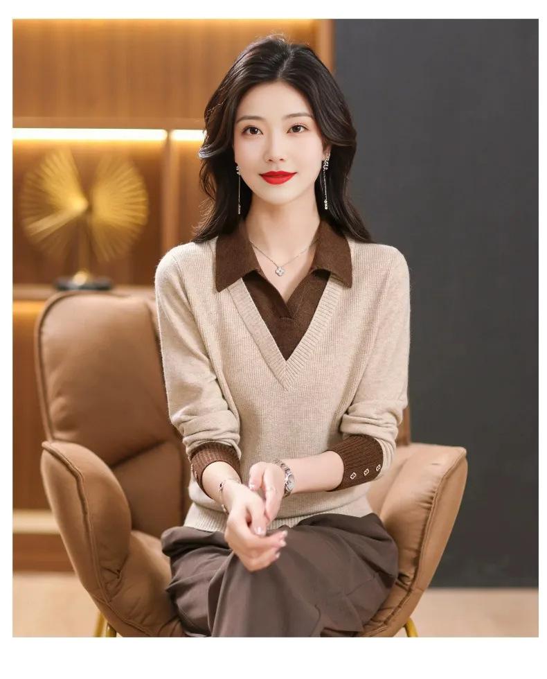 Lapel bottoming shirt new inner sweater women's knitted short top fake two bottoming shirt autumn and winter