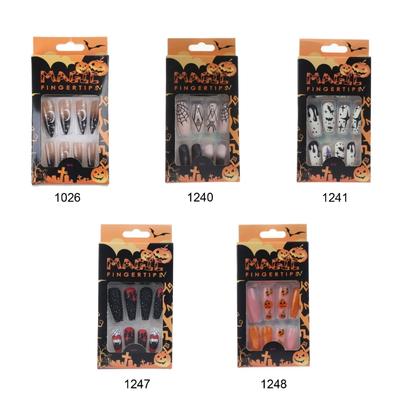 24 Stück Halloween Falsche Nägel Künstliche Falsche Nagelspitzen Gothic Acrylnagel Sarg/Stiletto Französische Nagelspitzen Aufdrücknagel