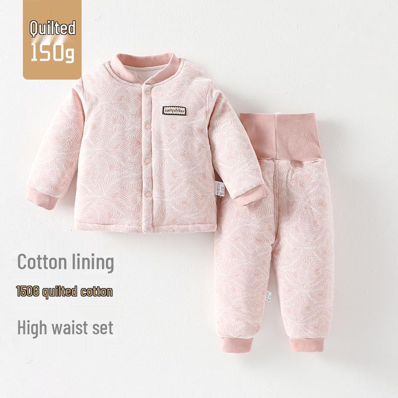 150g Quilted Cotton Baby Warm Underwear Set - High Waist Belly Protection for Boys & Girls, Autumn/Winter Homewear.