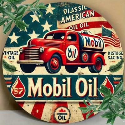 Vintage Mobil Oil Tin Sign Gas Station Metal Wall Art Rustic Decor