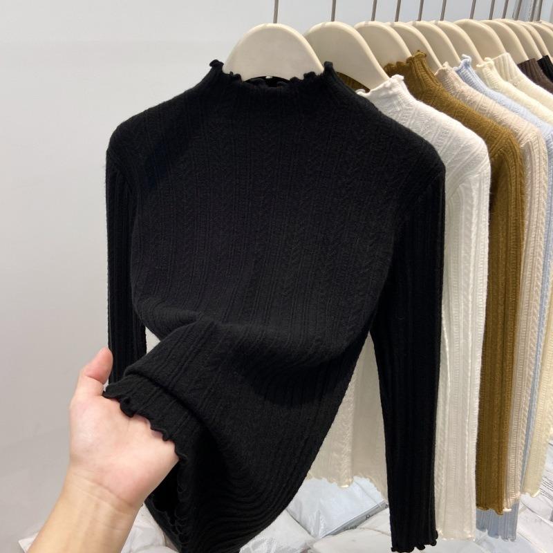 Semi-turtleneck Temperament Fungus Edge Bottoming Shirt Women's Spring Slim-fitting Simple Inner Top Soft Waxy Knitted Sweater