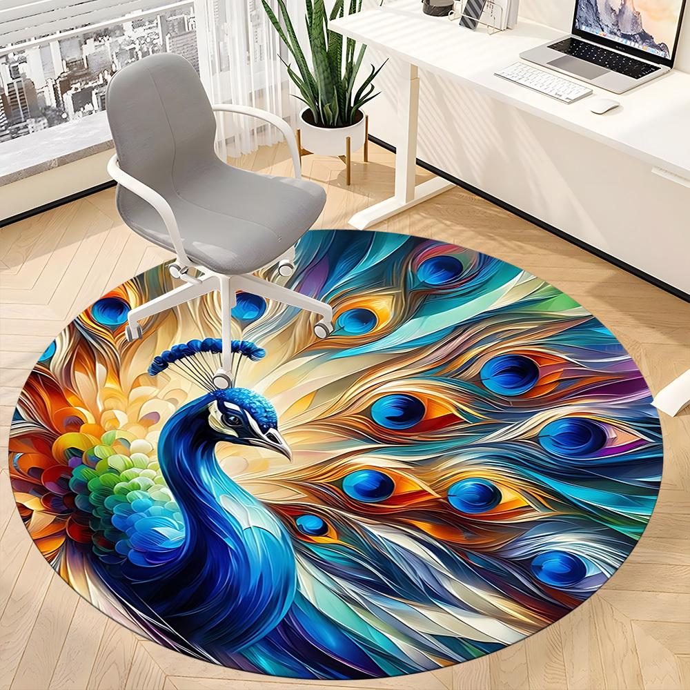 1pc Peacock Feather Artwork Chair Carpet for Office, Non-slip, Soft and Durable Office Rug, Perfect for Office yy260131015