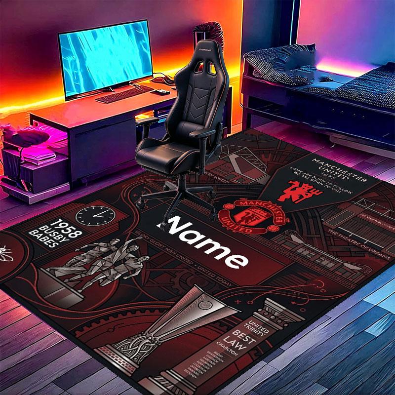 Custom Name Personalized Manchester United Print Carpet, Versatile Home Decor Rug, for Playroom, Apartment, Balcony, Entryway, Hallway Gift