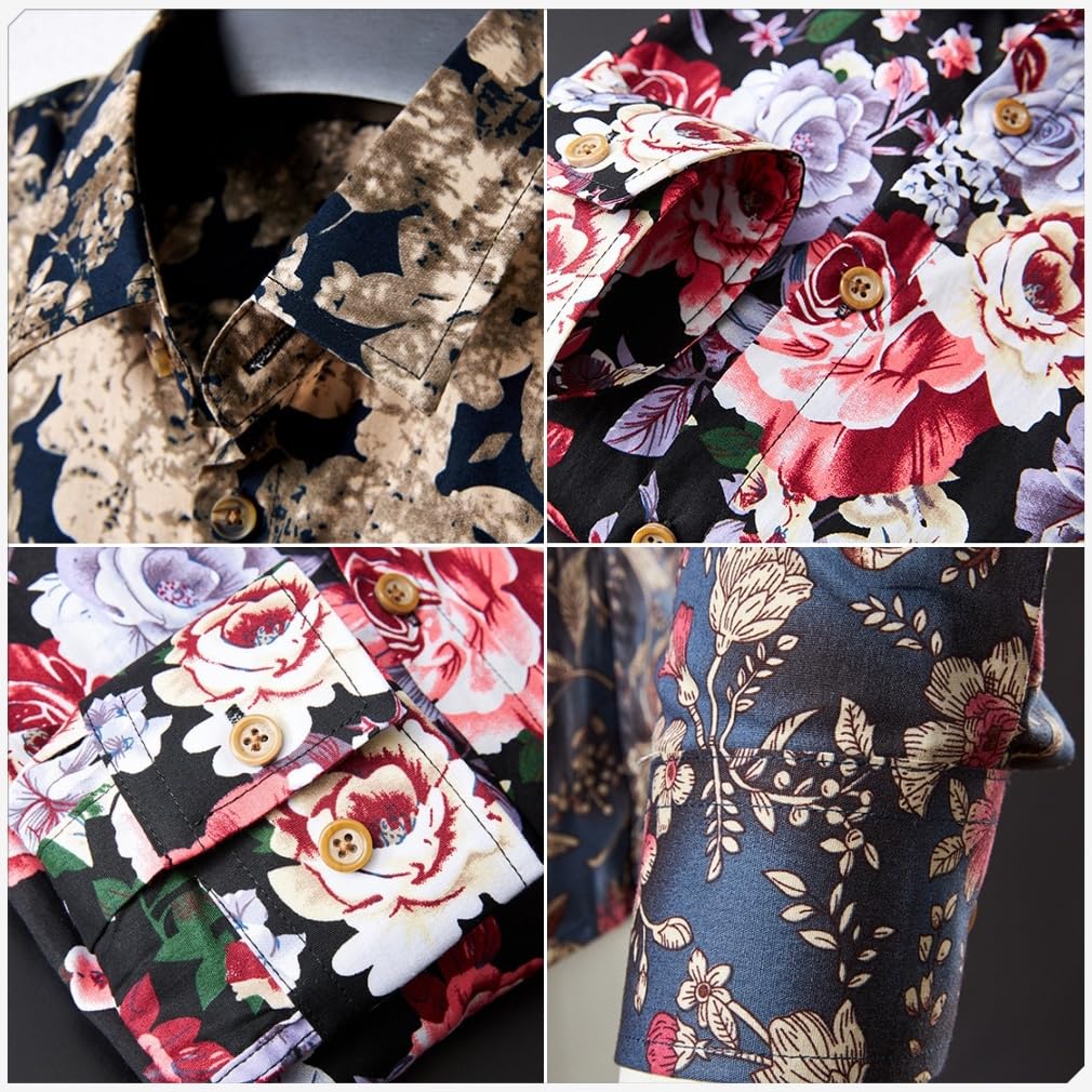 MARBEINE Long Sleeve Floral Print Aloha Casual Plus Sizes Soft Men's Button-Down Shirt, Spring, Summer, Autumn, Winter, Fashion, Available,