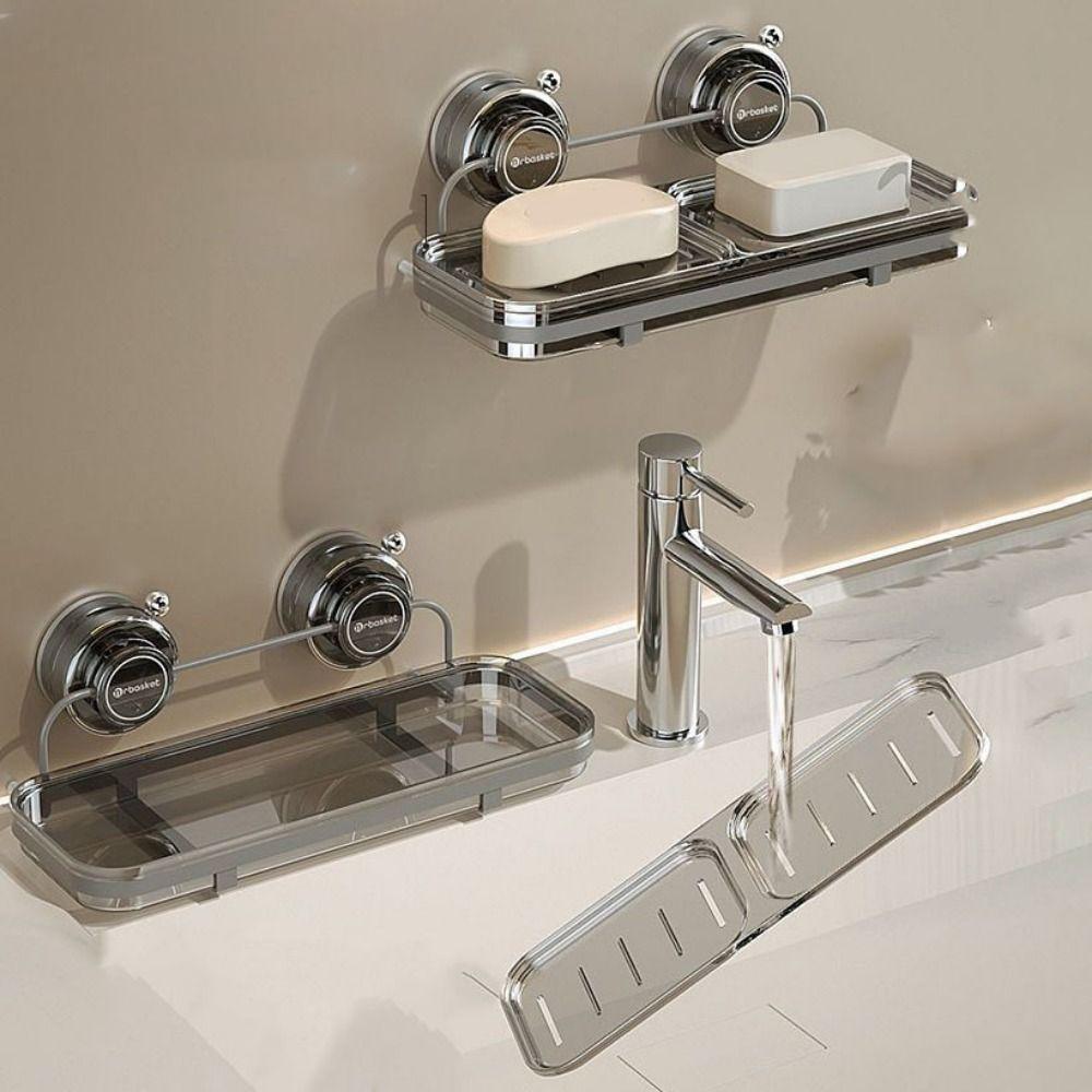 Wall Mounted Suction Cup Soap Dish Plastic Soap Tray Multifunctional Shower Soap Holder  Bathroom