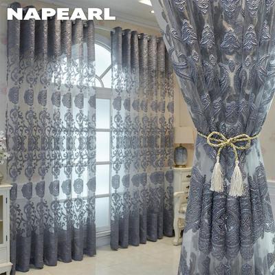 1PC Cortina Jacquard de Lujo Estilo Europeo Cortina Transparente para Sala de Estar Dormitorio Balcón Ventana Decoración del Hogar